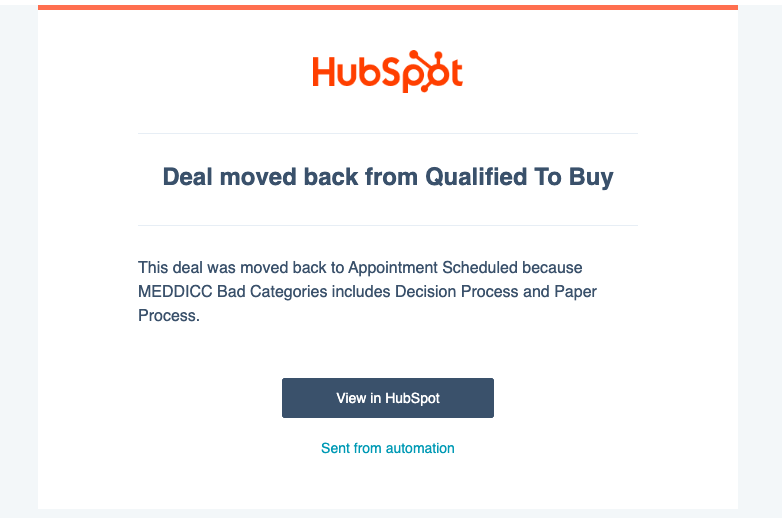 Example internal HubSpot email notification sent to the deal owner