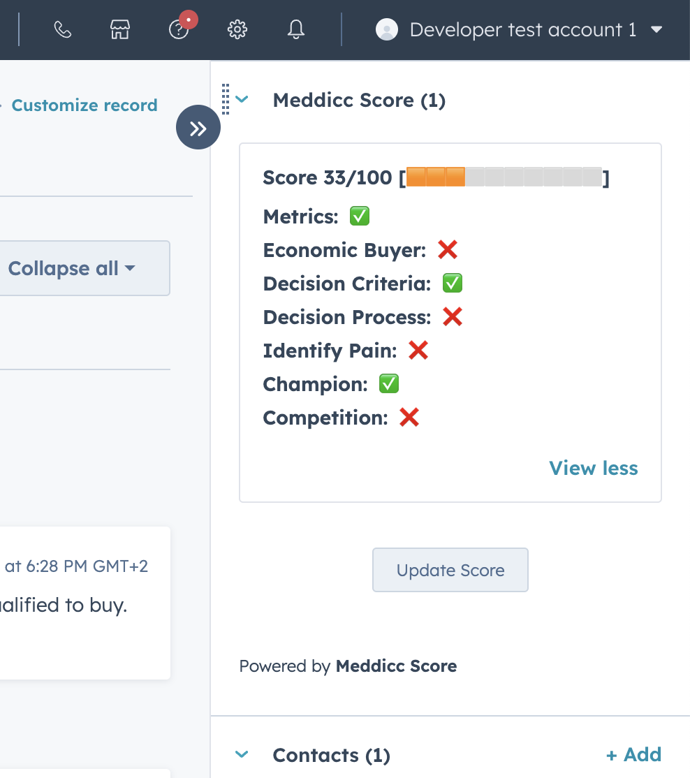 Meddicc Score for HubSpot