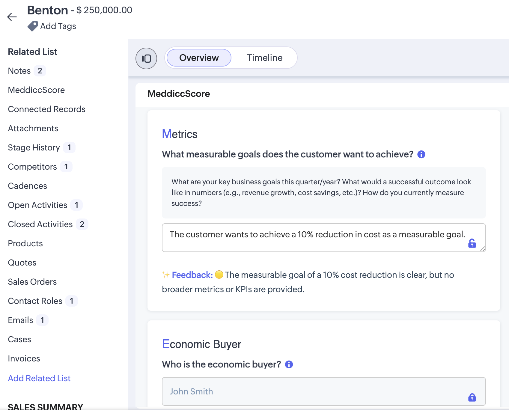Meddicc Score for Zoho